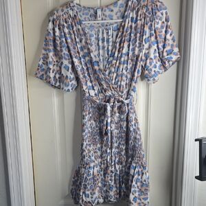 Glam Blue and Brown Animal Print Midi Dress